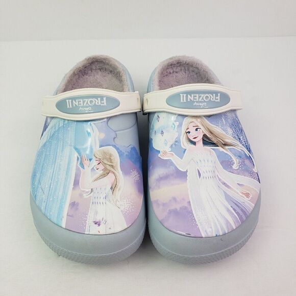 Crocs Fun Lab Kids Size J3 Mineral Blue Frozen II Disney Lined Clog Shoes - Picture 6 of 12